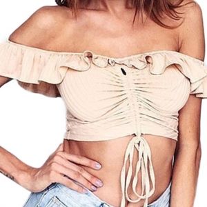 *NEW* Pleated Bowknot Tie Khaki Crop Top